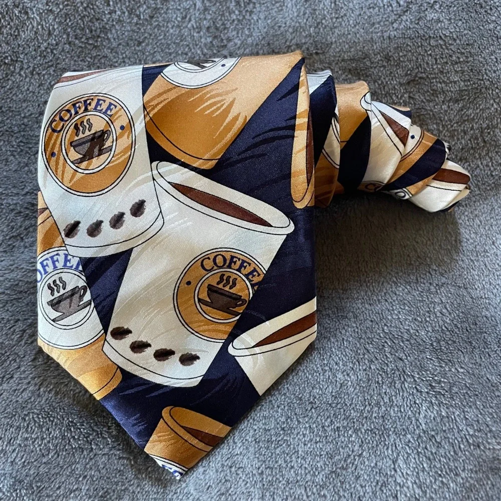 Keith Daniels Coffee Cup Silk Tie Mens Novelty Drink Pattern classic‎ Necktie